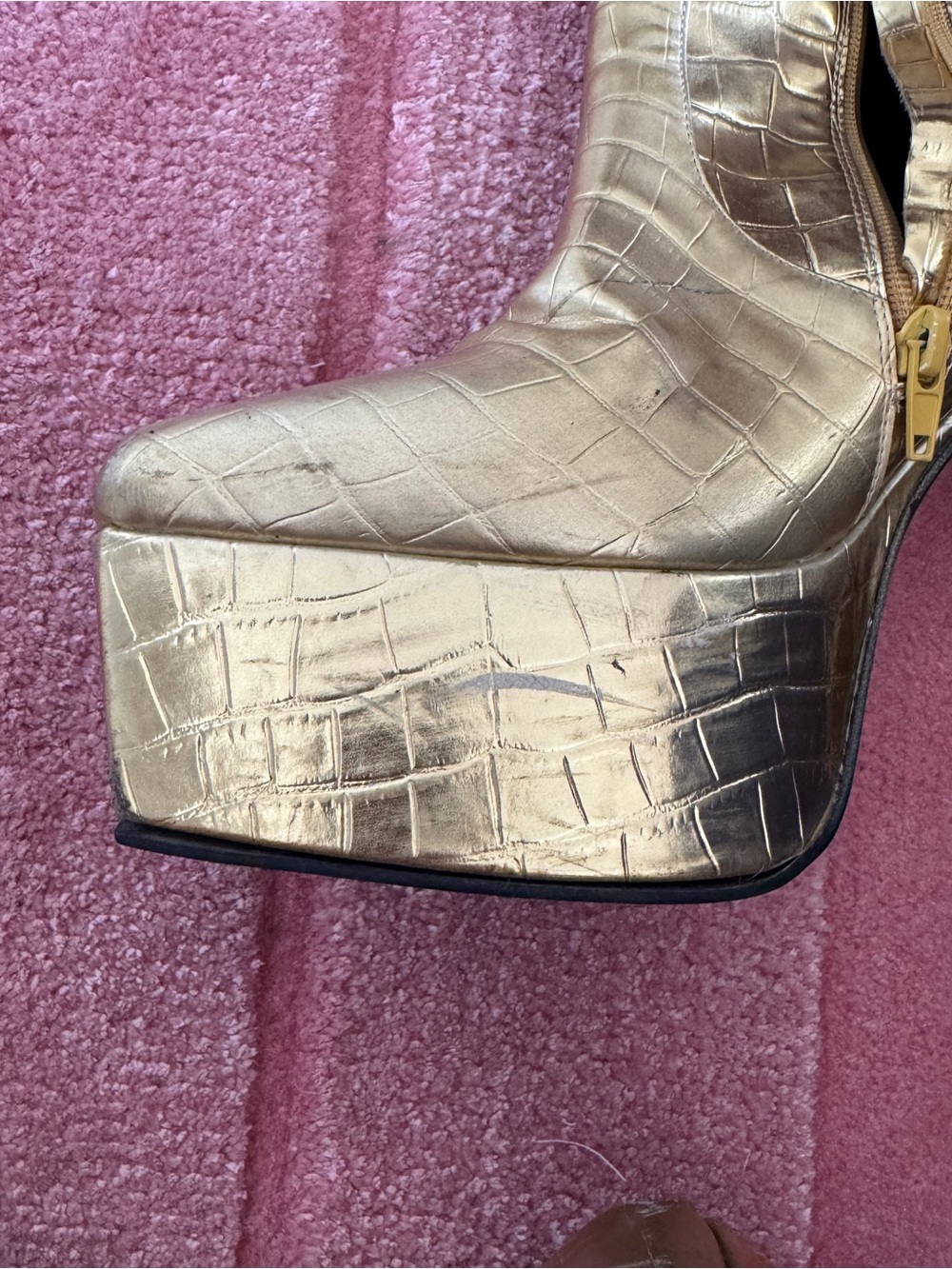Jeffrey Campbell Metallic Gold Croc-Embossed Platform Knee-High Boots - Picture 5 of 5